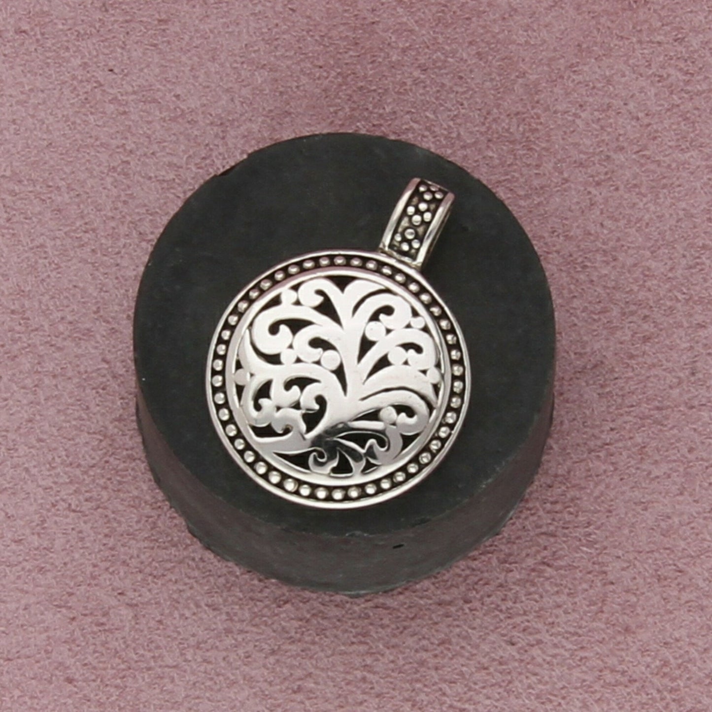 sterling silver scroll disc pendant