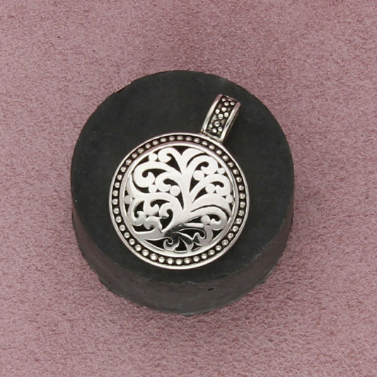 sterling silver scroll disc pendant