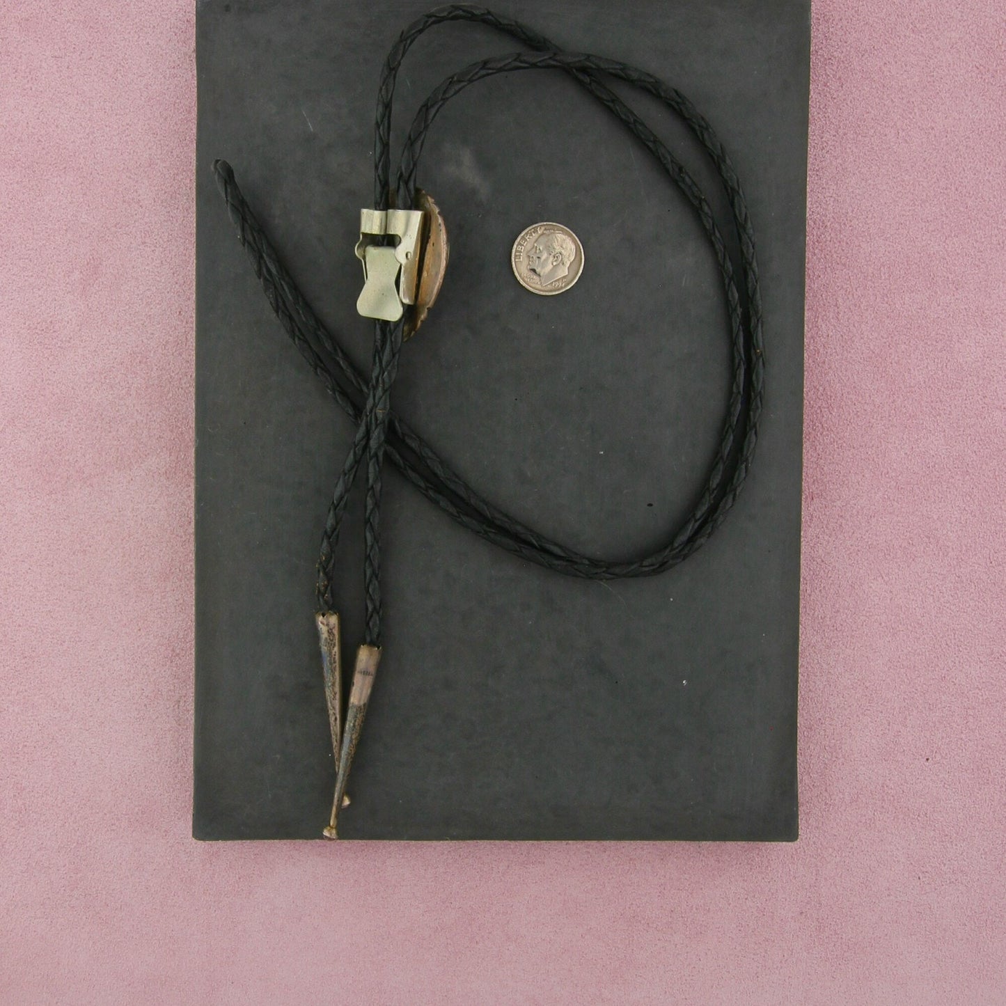 navajo sterling silver vintage black onyx leather bolo tie