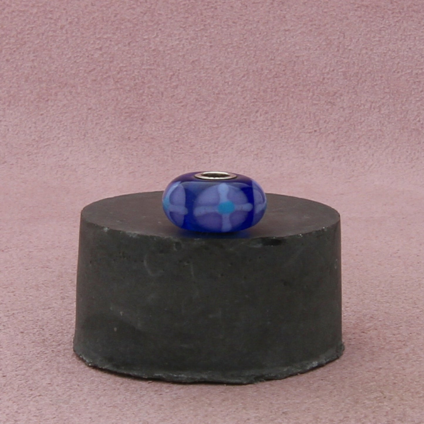 trollbeads sterling silver cobalt blue ribbon swirl murano glass bead charm