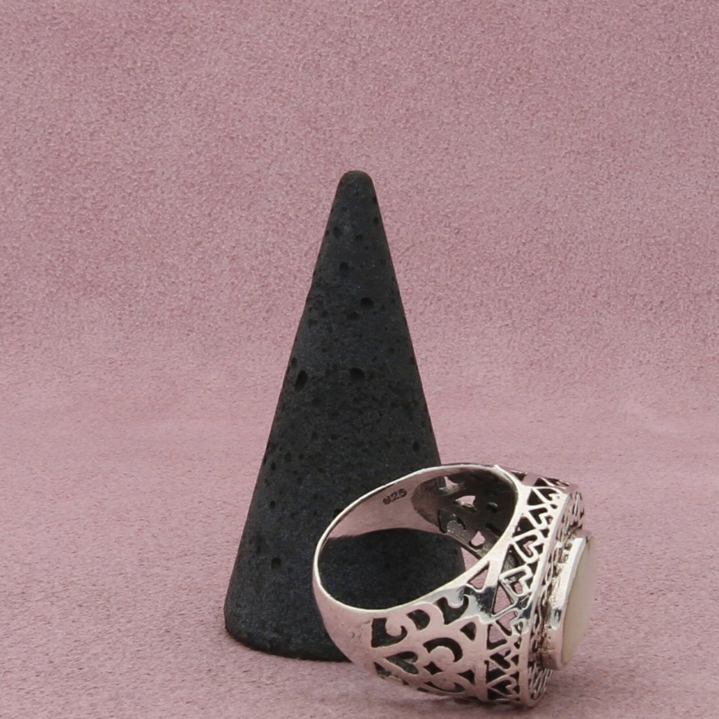 sterling silver scroll mother of pearl cocktail ring size 9