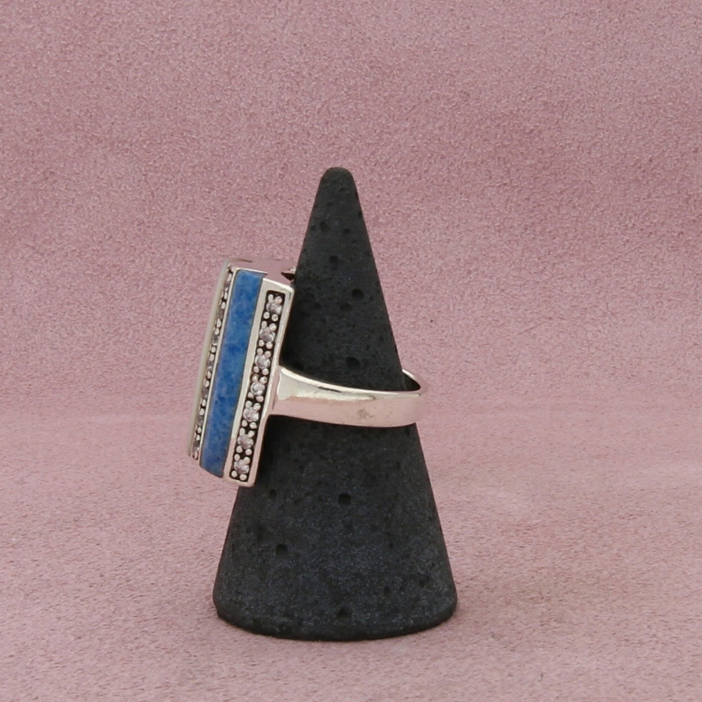 sterling silver elongated mother of pearl turquoise cz ring size 6.75