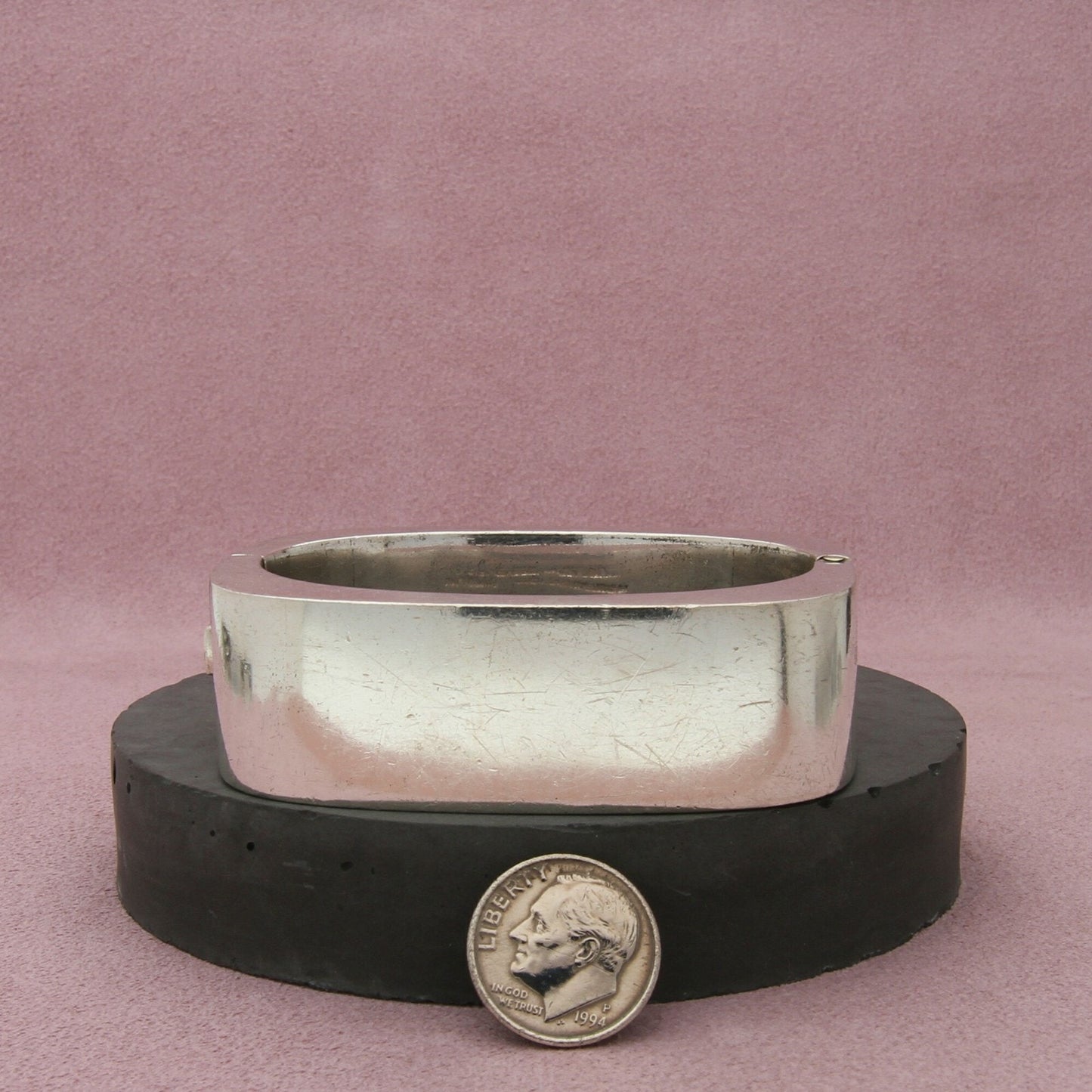 taxco mexico sterling silver vintage squared hinged bangle bracelet size 6in