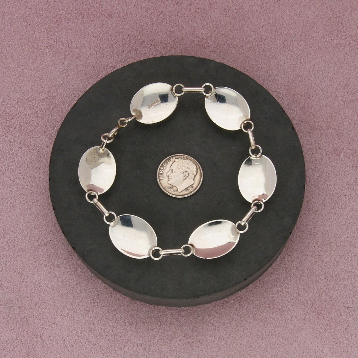 navajo sterling silver vintage onyx cabochon link bracelet size 7.75in