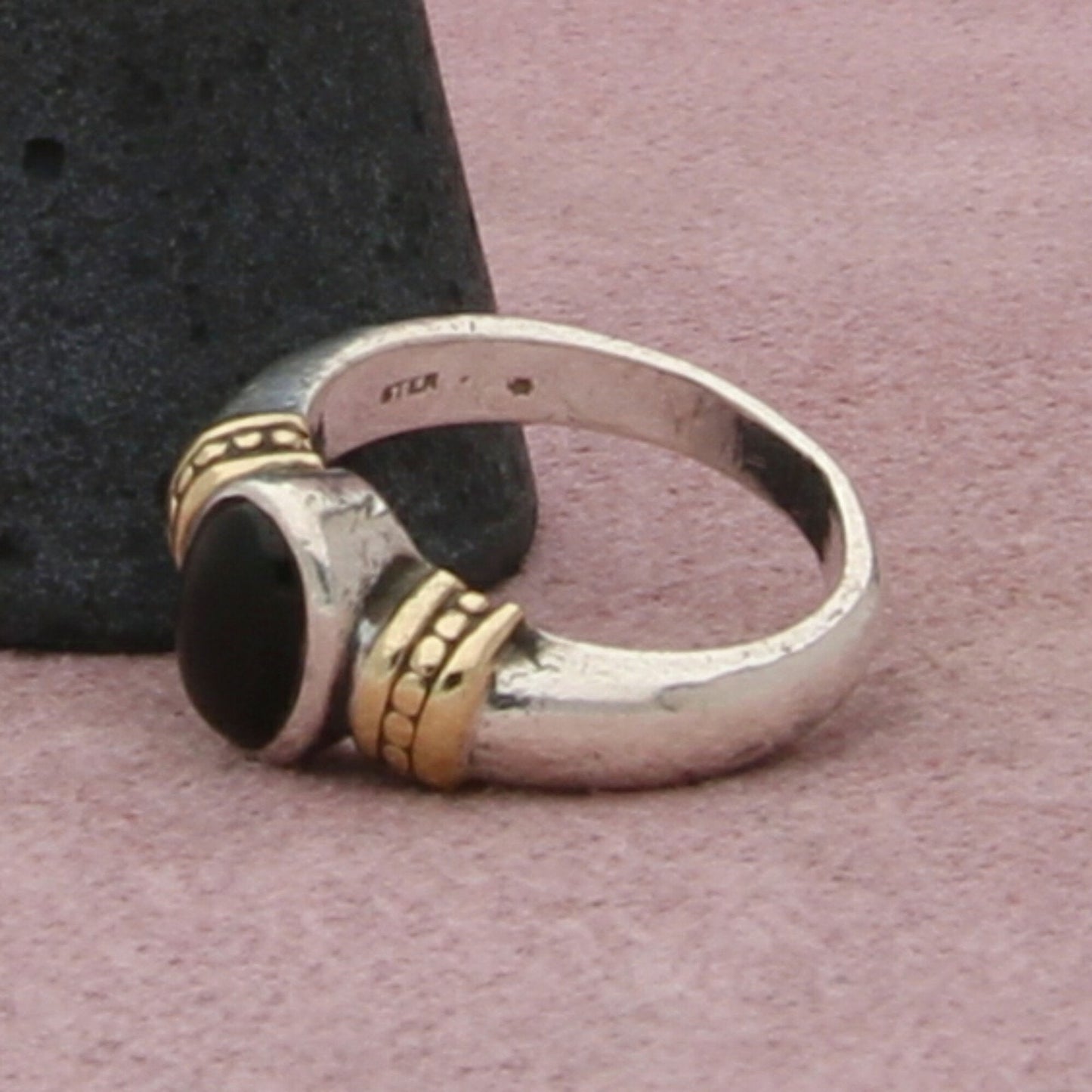 sterling silver gold accent black onyx ring size 5.25