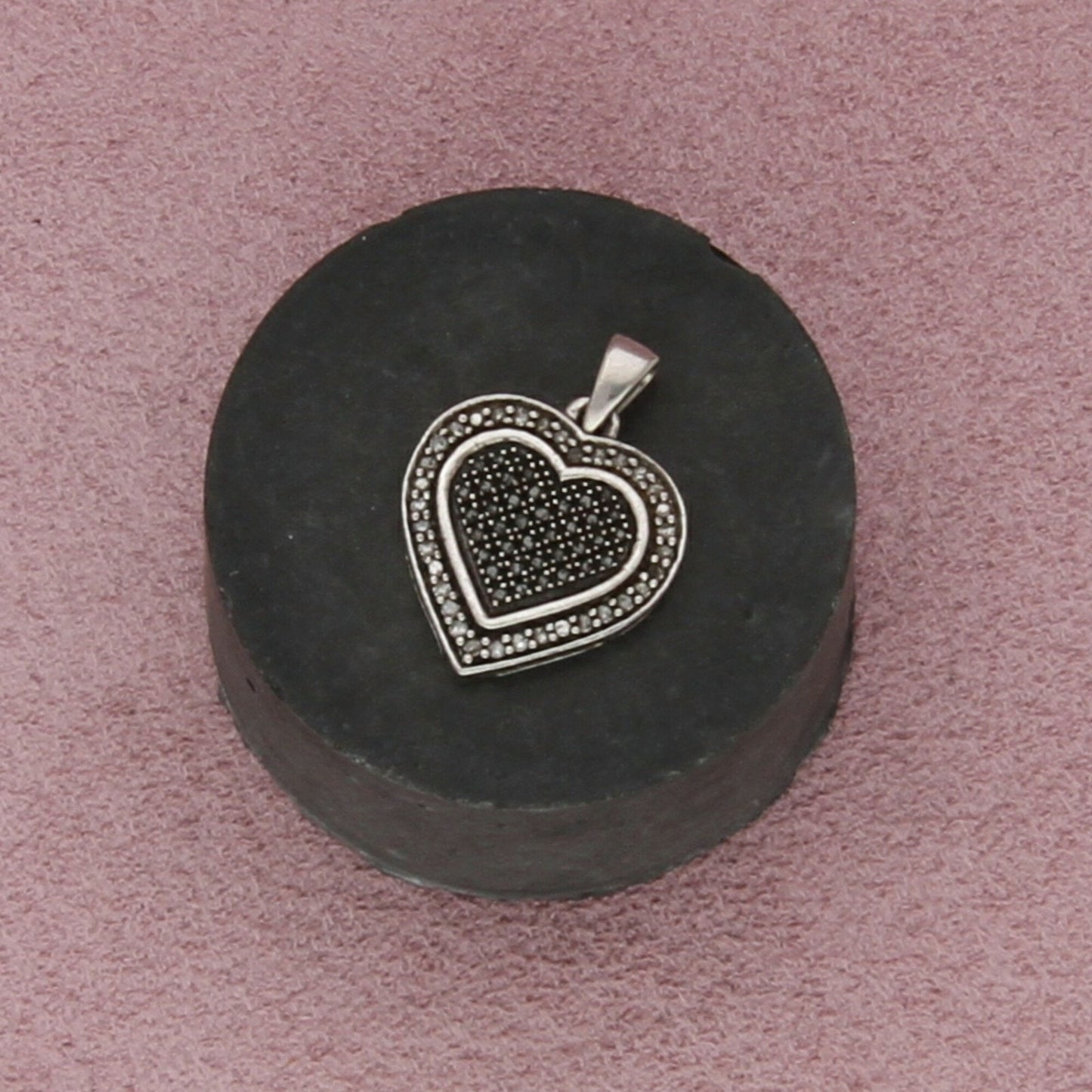 sterling silver pave diamond heart pendant