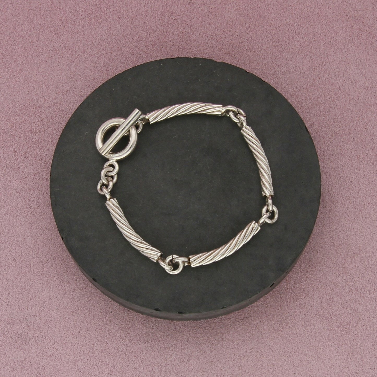 sterling silver twisted cable link toggle bracelet size 6.75in