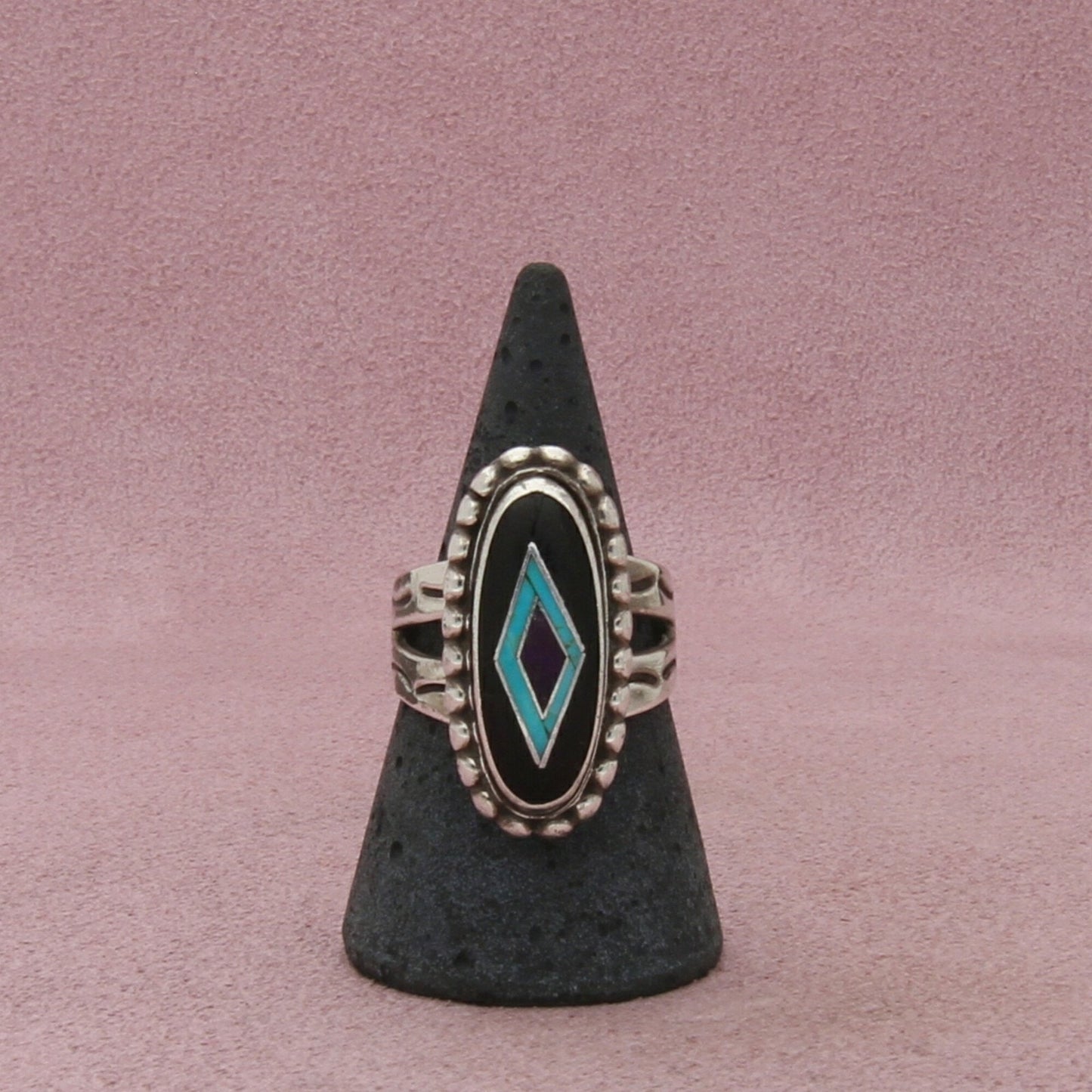 carolyn pollack sterling silver southwestern turquoise onyx inlay ring size 8