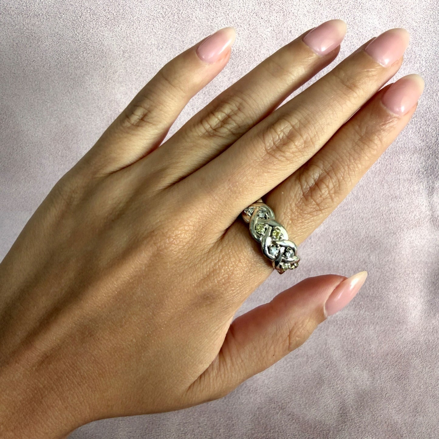sterling silver braided round-cut cz band ring size 10.5