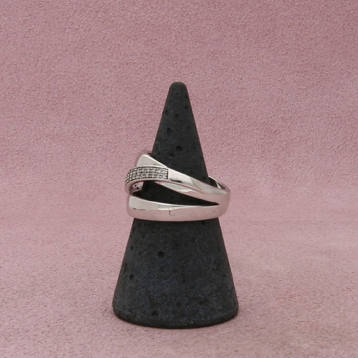 sterling silver pave diamond crossover ring size 7