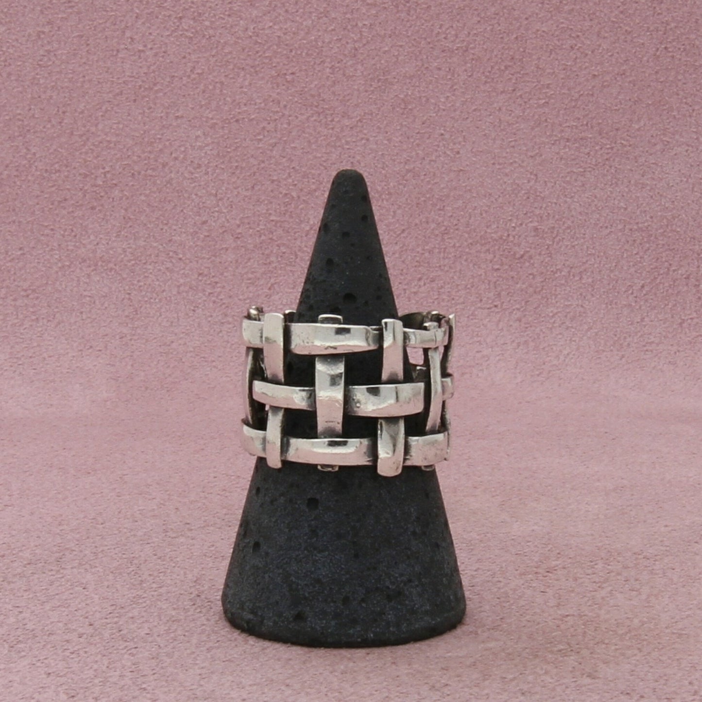 sterling silver vintage basetweave woven 16mm band adjustable ring size 9