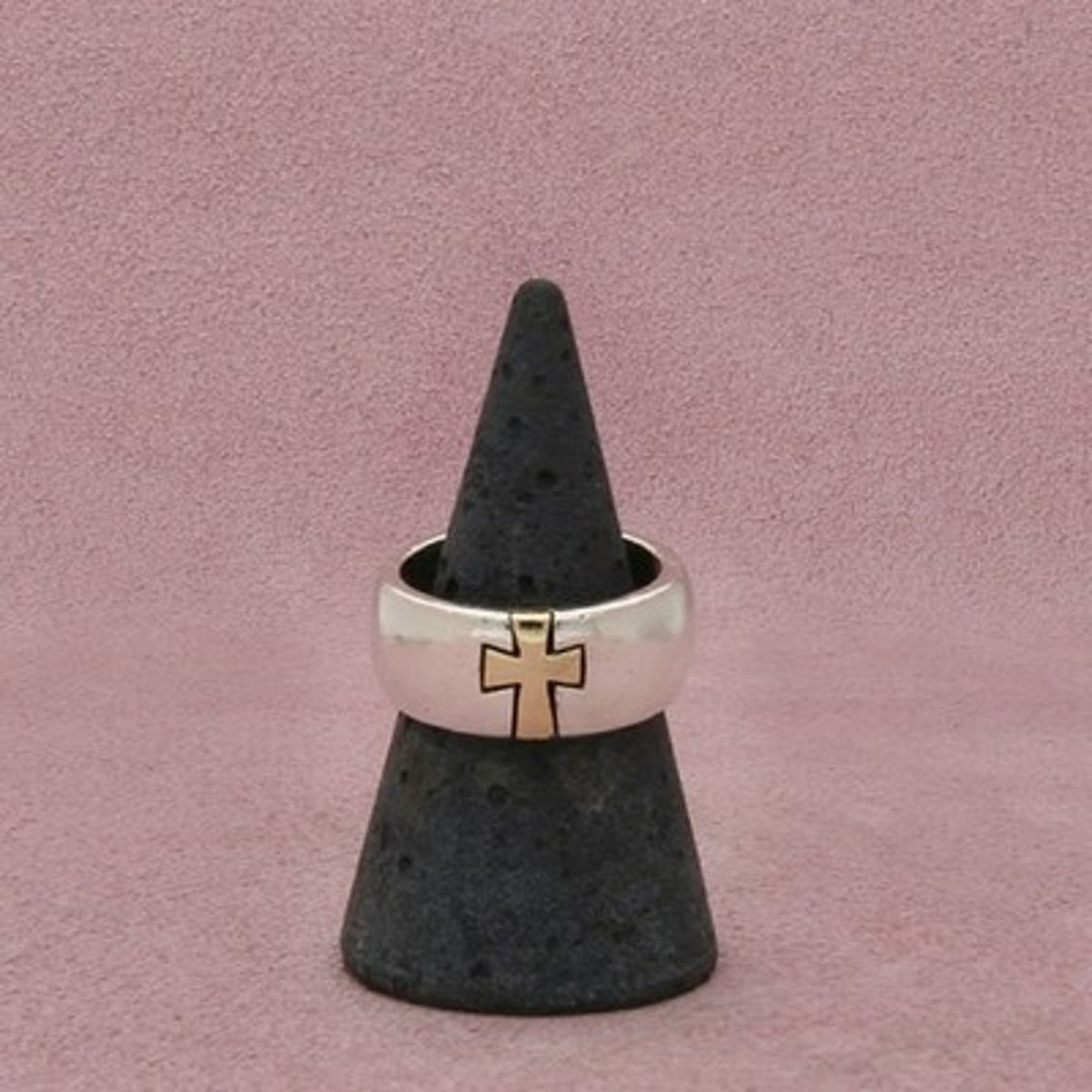 Sterling Silver & 14K Gold Vintage Flared Cross Band Ring Size 8