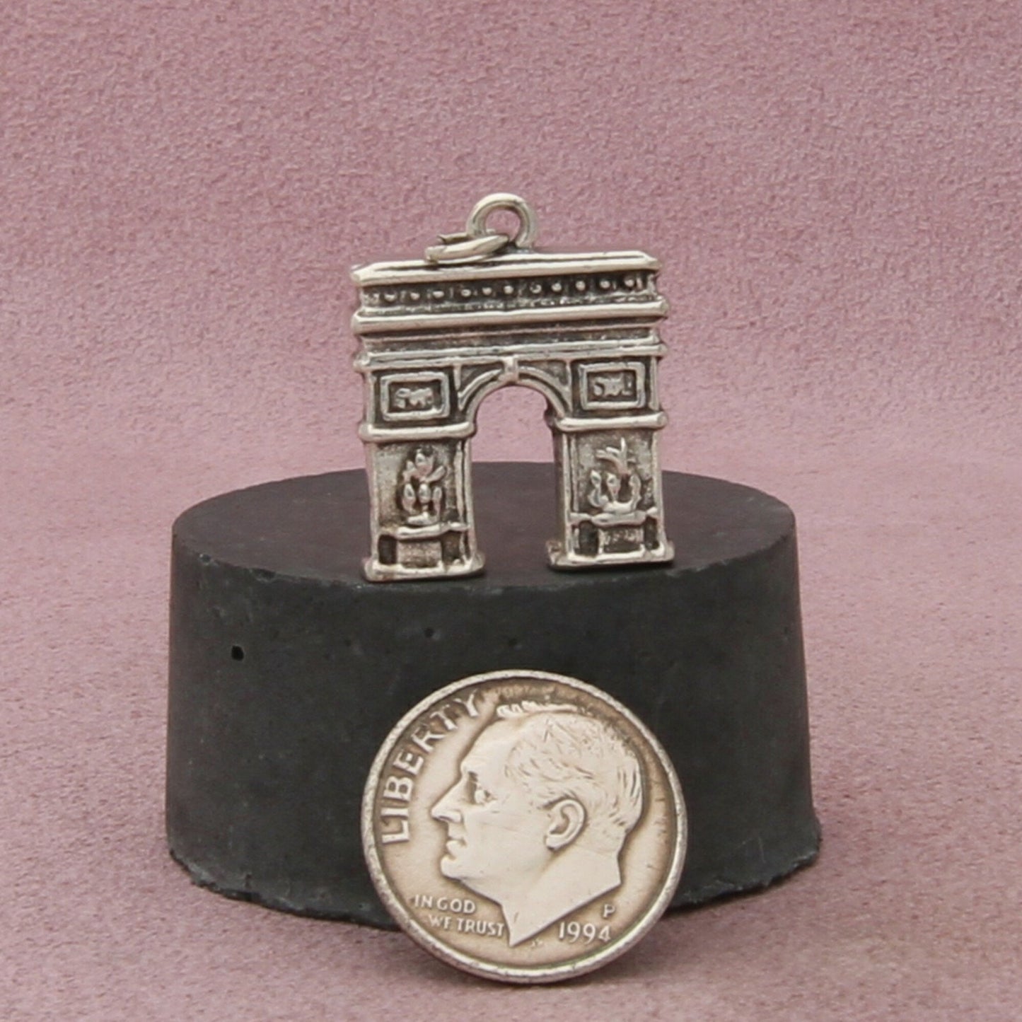 835 silver vintage 3d paris france arc de triomphe travel charm pendant