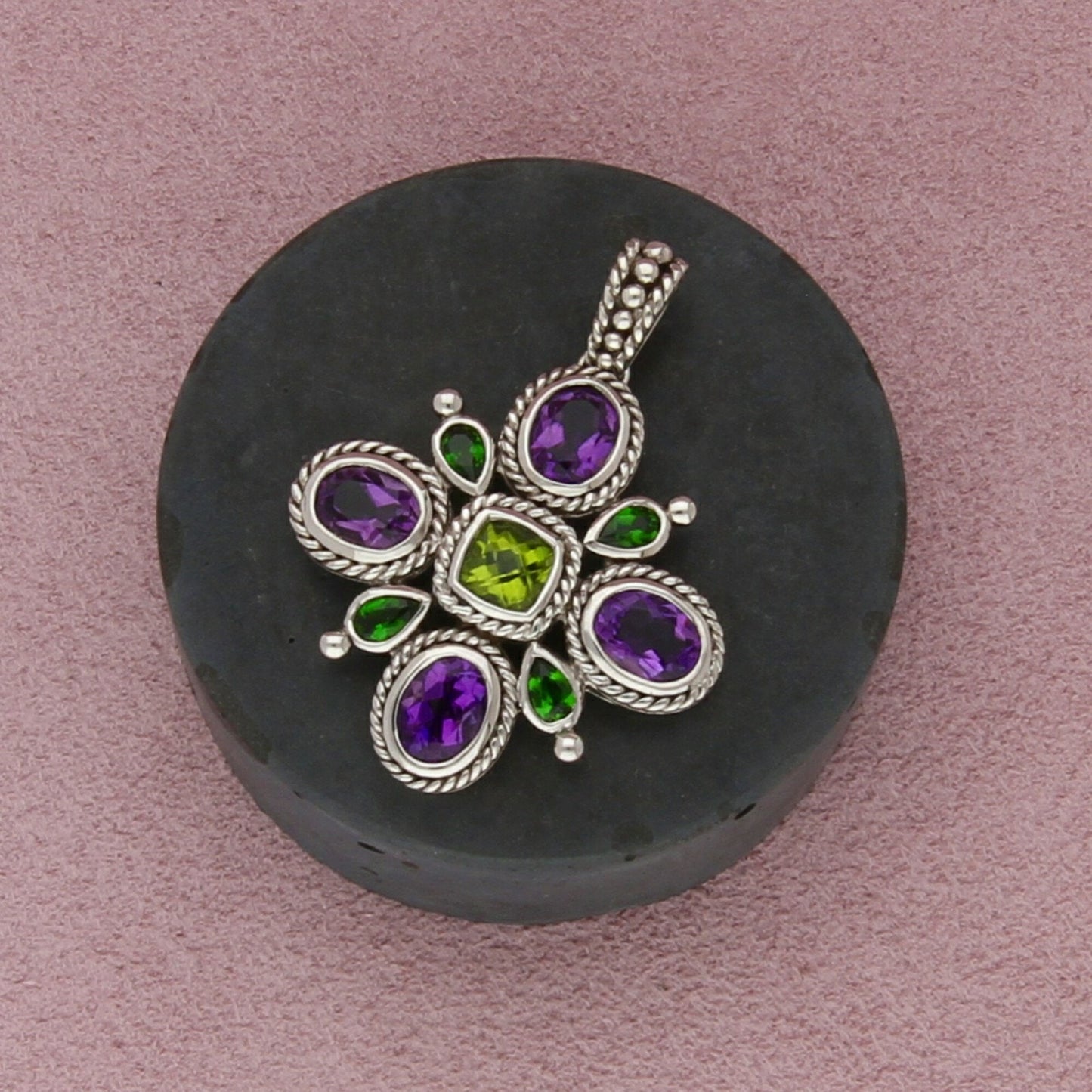 sterling silver braided amethyst & peridot pendant