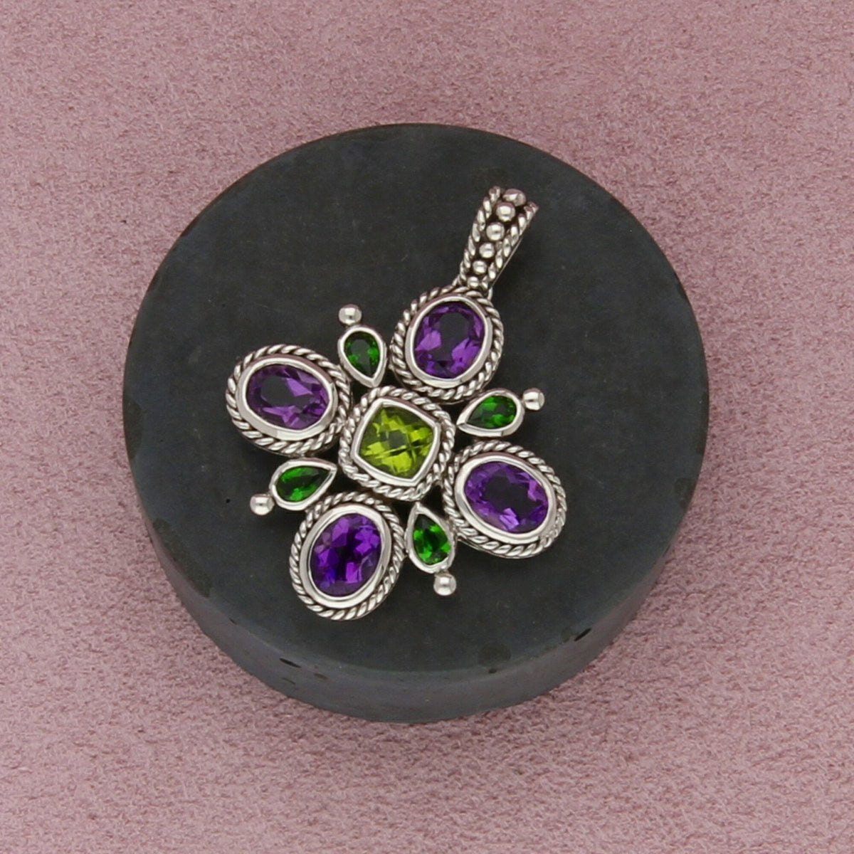 sterling silver braided amethyst & peridot pendant