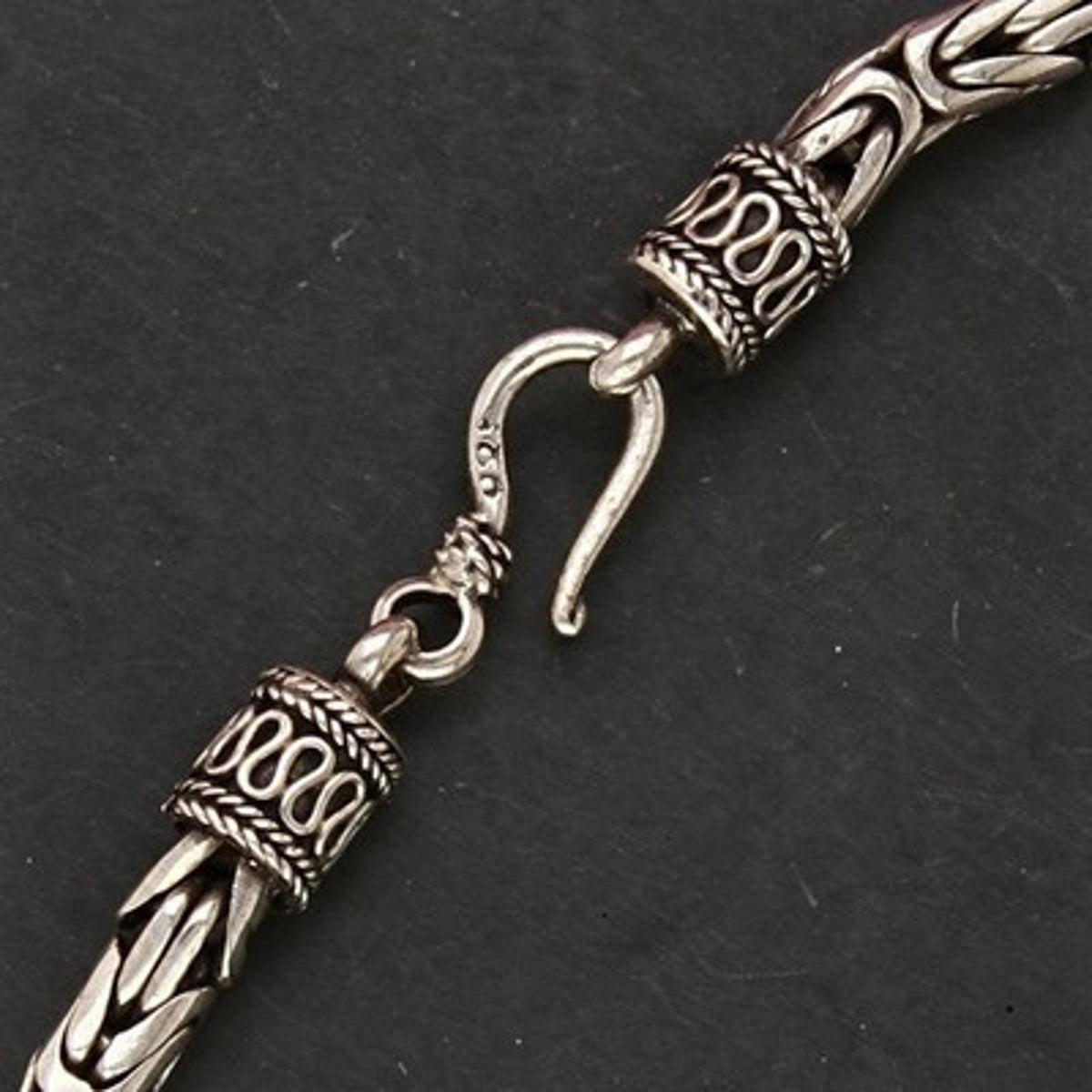 Sterling Silver Bali Hook Clasp Byzantine Chain Bracelet Size 7in