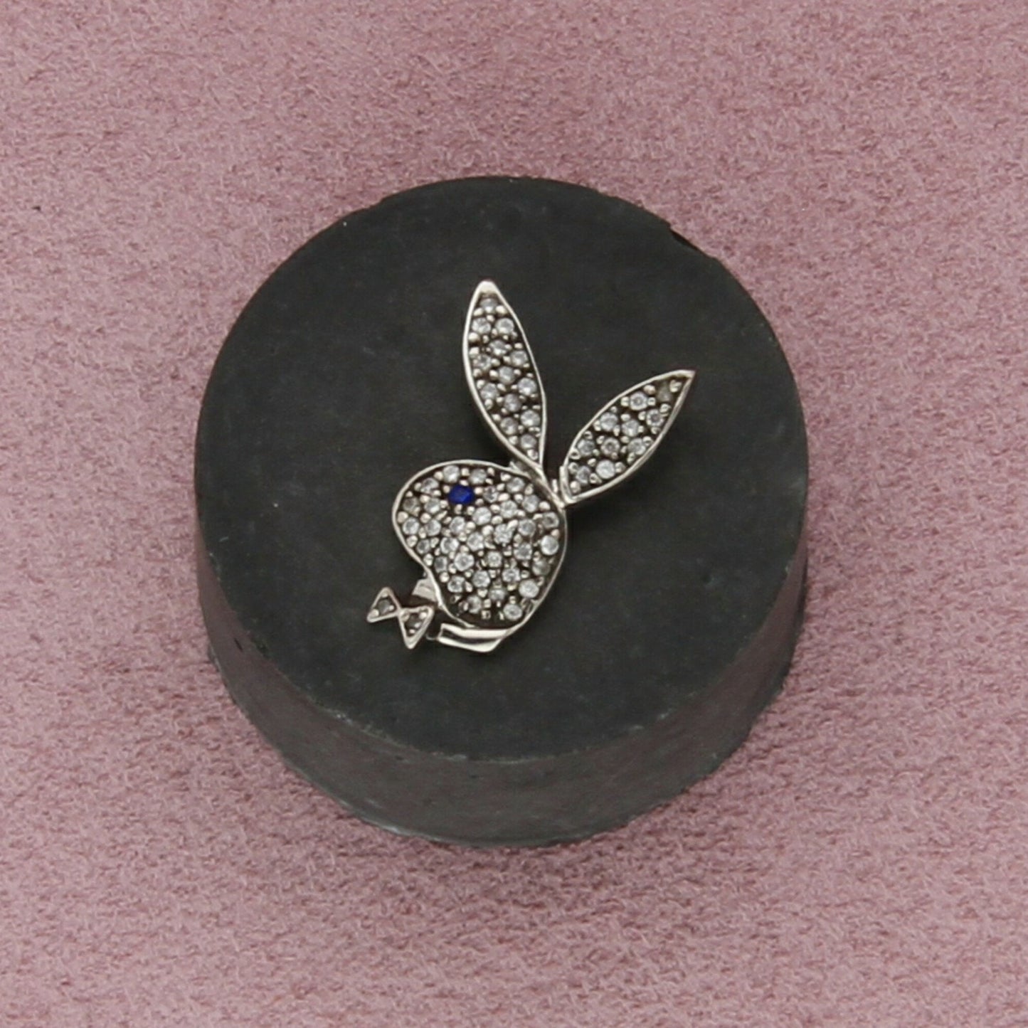 sterling silver vintage pave cz playboy bunny pendant