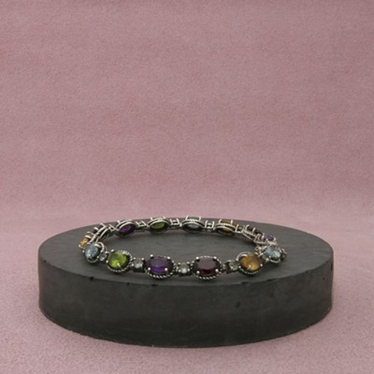 Sterling Silver Blue Topaz & Citrine Garnet Amethyst Tennis Bracelet Size 7in