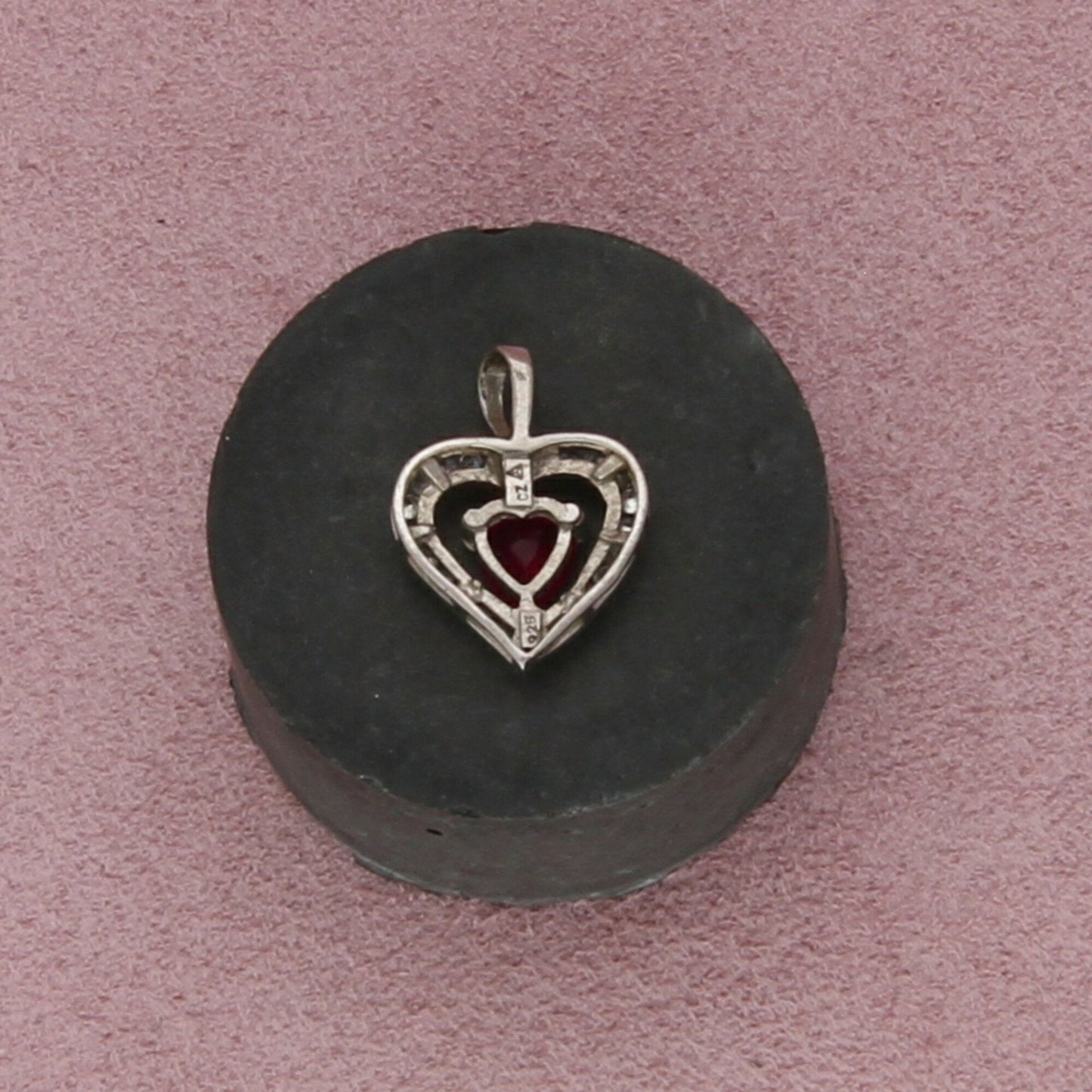 sterling silver ruby & cz halo heart pendant
