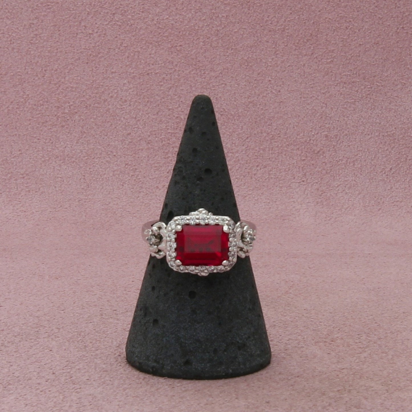 sterling silver east west ruby & cz ring size 7