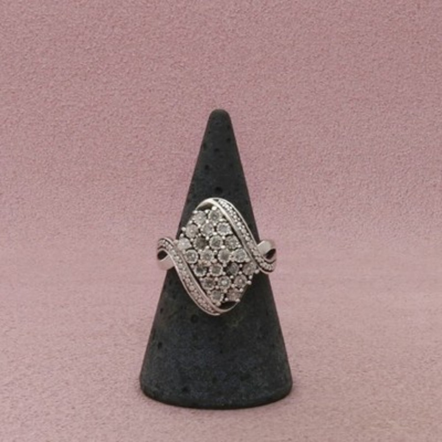 Zales Sterling Silver Diamond Elongated Cluster Bypass Ring Size 7