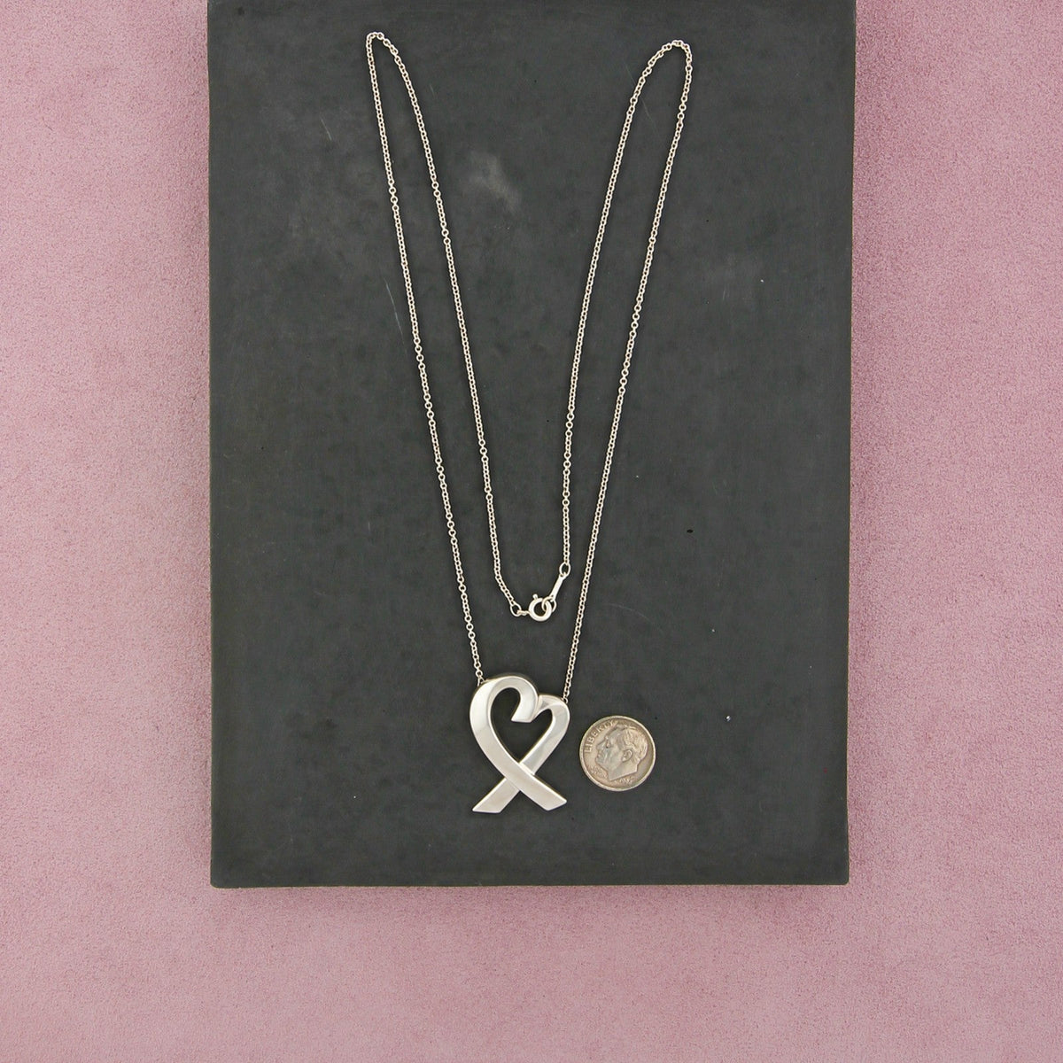 Tiffany & Co Sterling Silver Paloma Picasso Large Ribbon Heart Necklace 25in