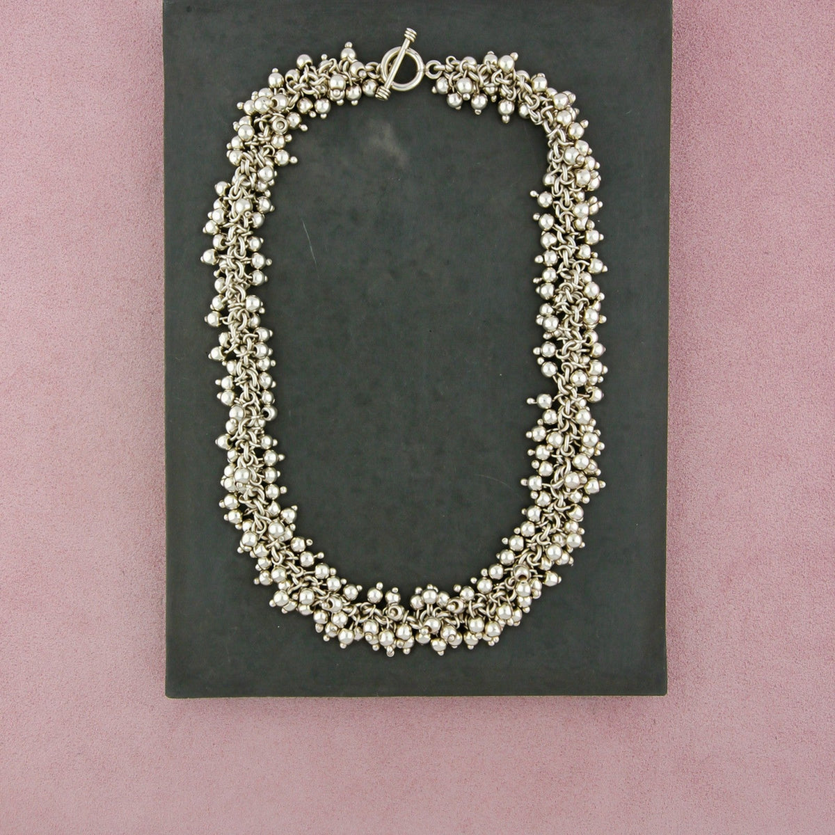 Sterling Silver Cha-Cha Bead Fringe Toggle Necklace Size 17.5in