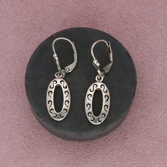 sterling silver scrolled oval dangle leverback earrings