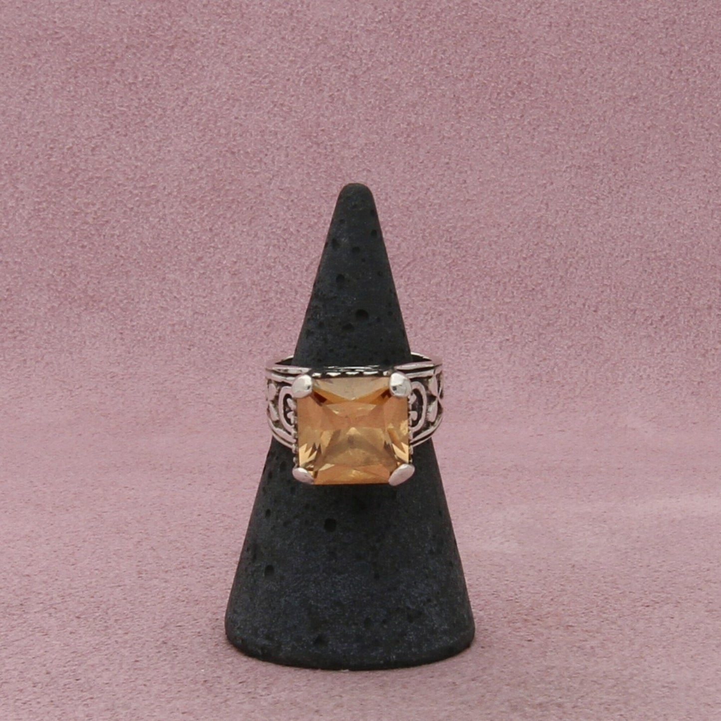 sterling silver yellow cz scroll ring size 5.75