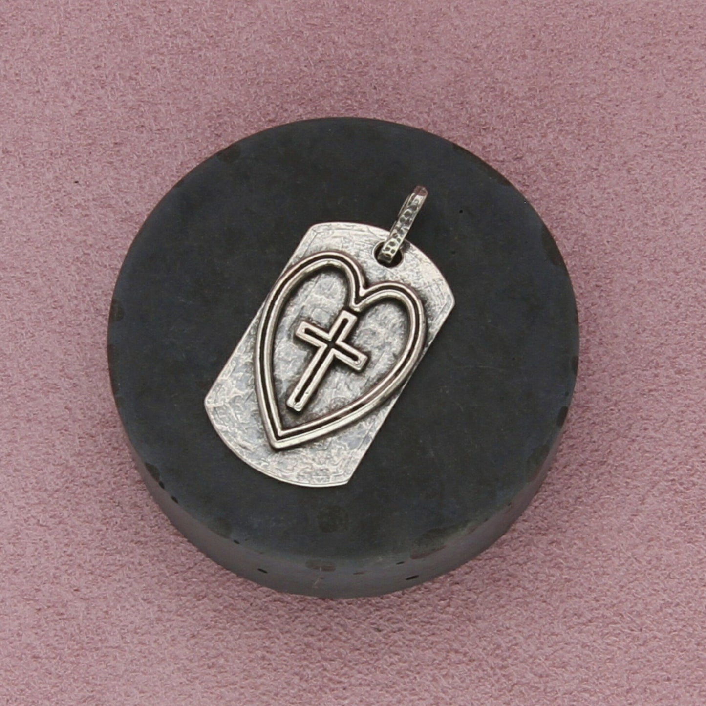 sterling silver hammered cross heart dog tag pendant