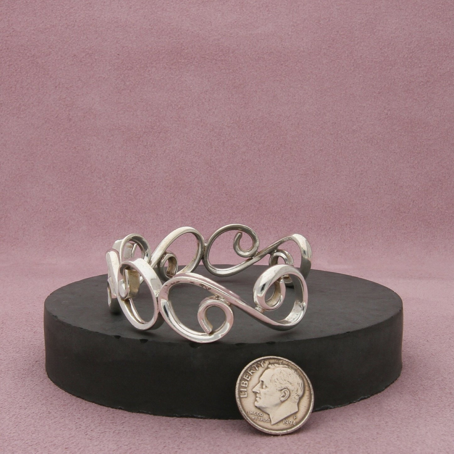 taxco mexico sterling silver vintage scroll cuff bracelet size 7in