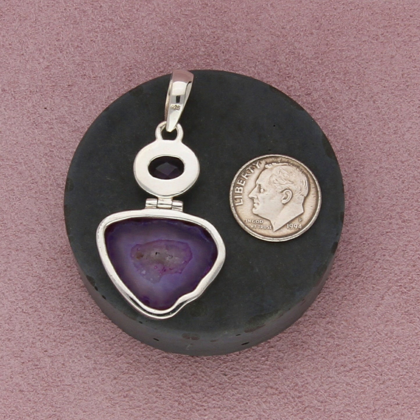 sterling silver faceeted amethyst druzy pendant