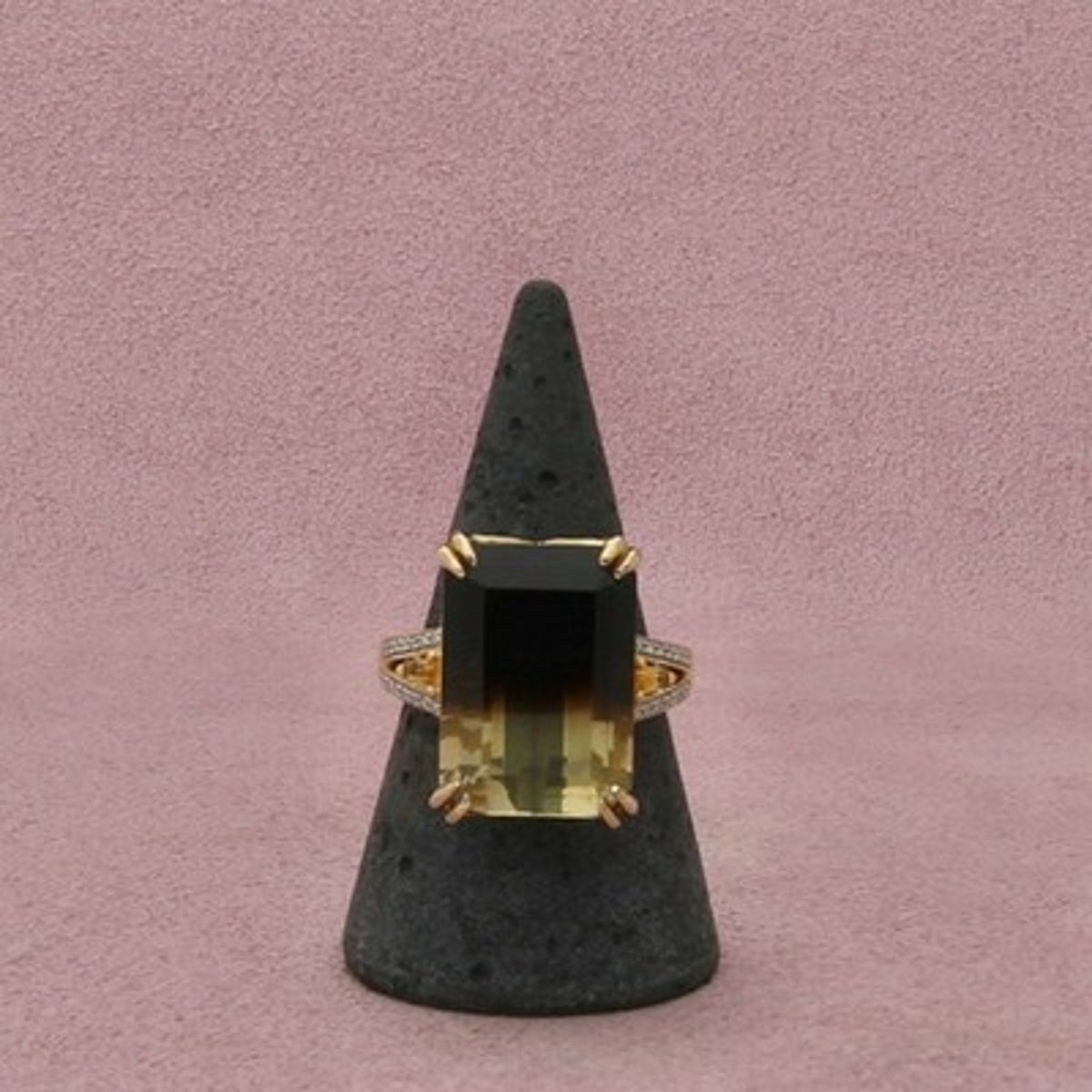 Sterling Silver Gold Plate Step Cut Citrine & Smoky Quartz Cocktail Ring Size 9