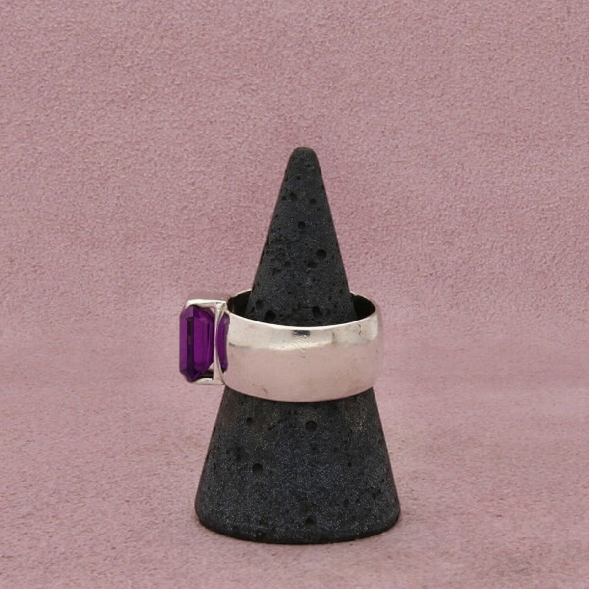 Sterling Silver Vintage Amethyst Rectangular-Cut Wide Polished Band Ring Size 9