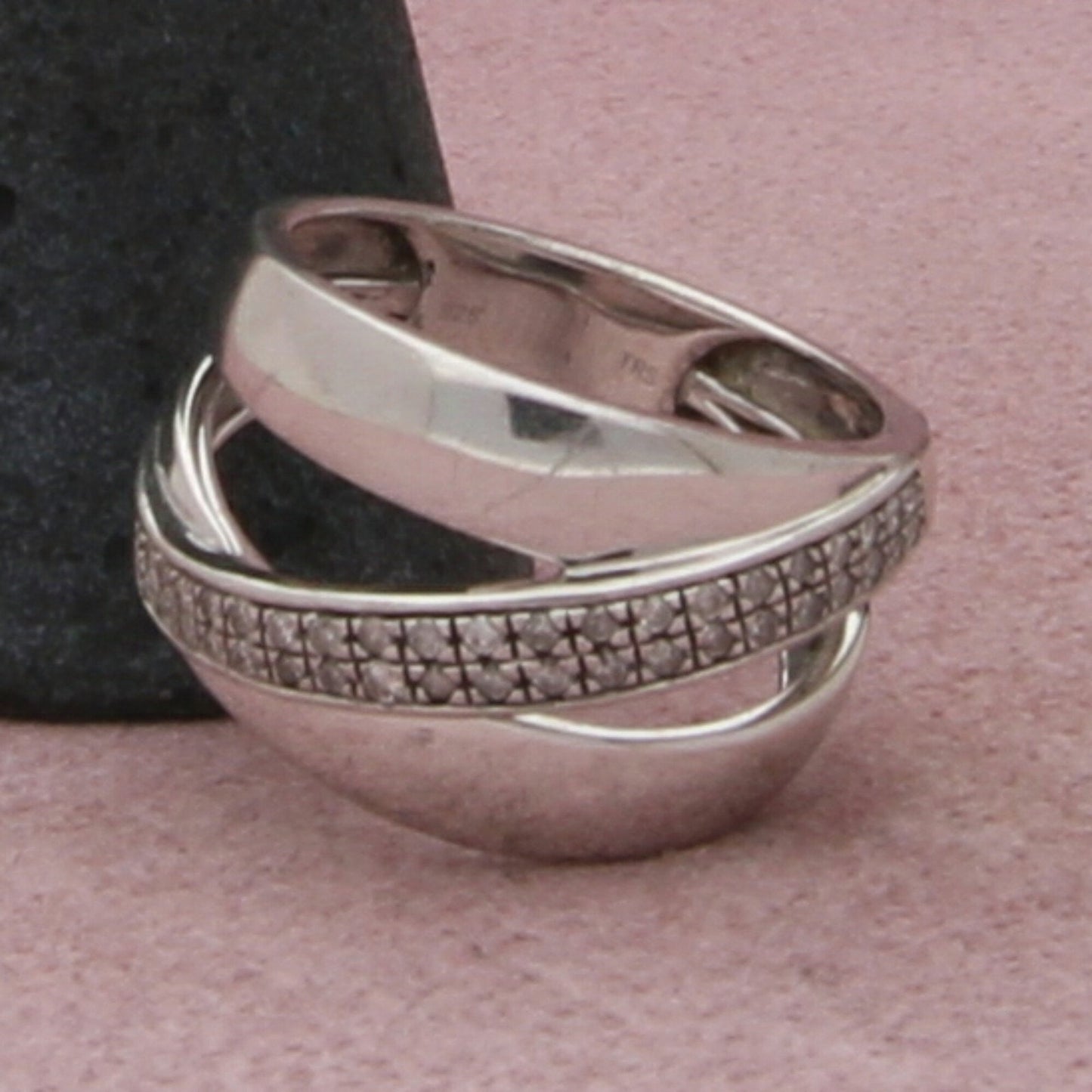 sterling silver pave diamond crossover ring size 7