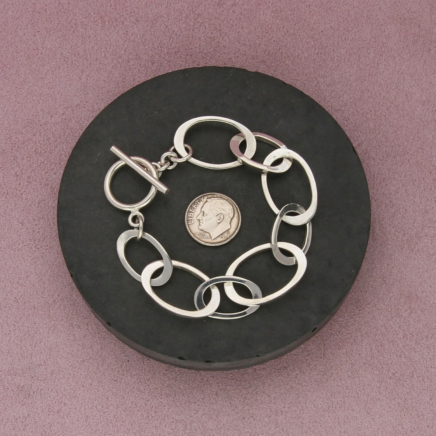 sterling silver oval link chain toggle bracelet size 6in