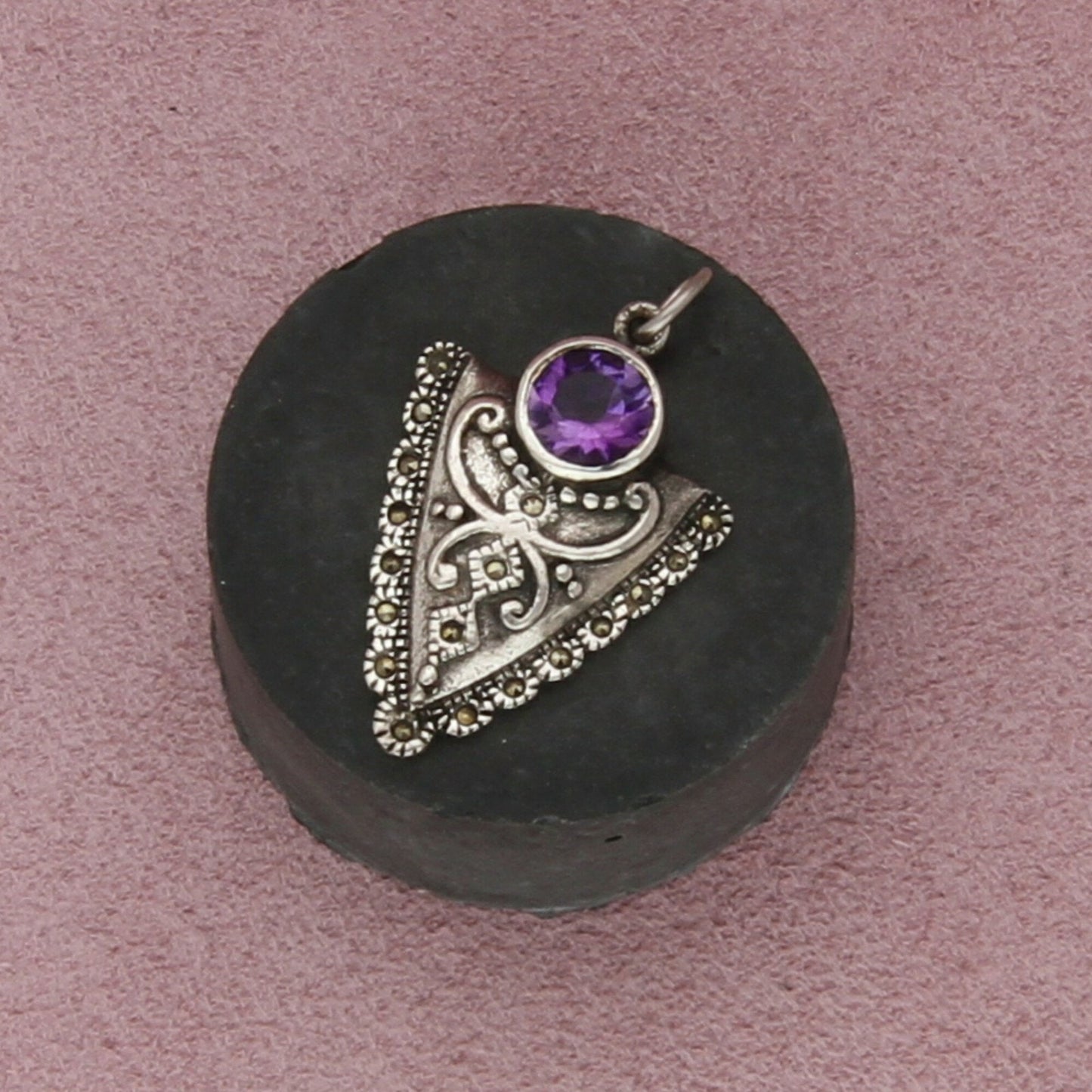 sterling silver marasite studded amethyst pendant