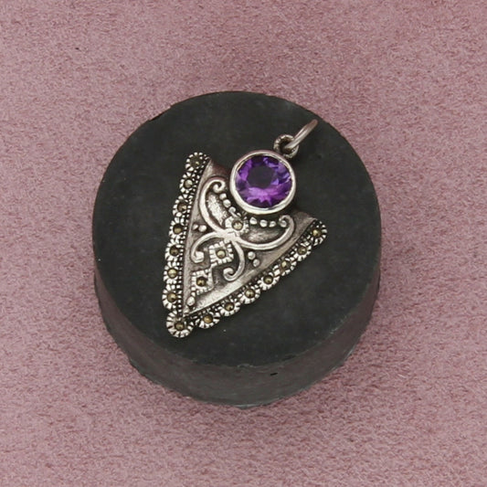 sterling silver marasite studded amethyst pendant