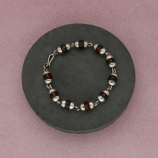 mexico sterling silver vintage amber bead link bracelet size 7in