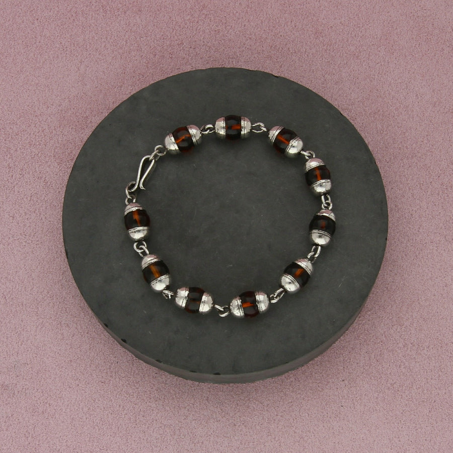 mexico sterling silver vintage amber bead link bracelet size 7in