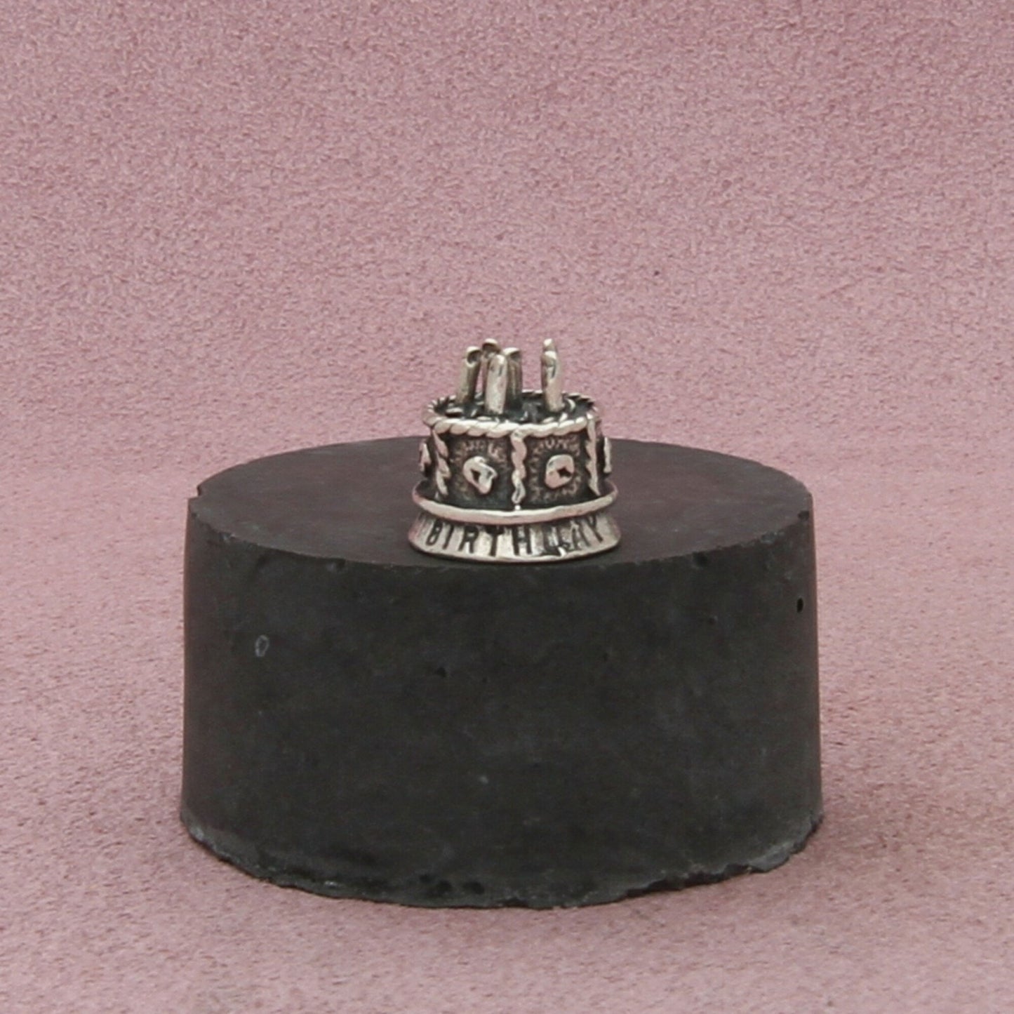 sterling silver vintage 3d happy birthday cake charm pendant