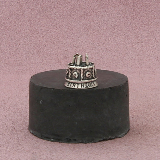 sterling silver vintage 3d happy birthday cake charm pendant