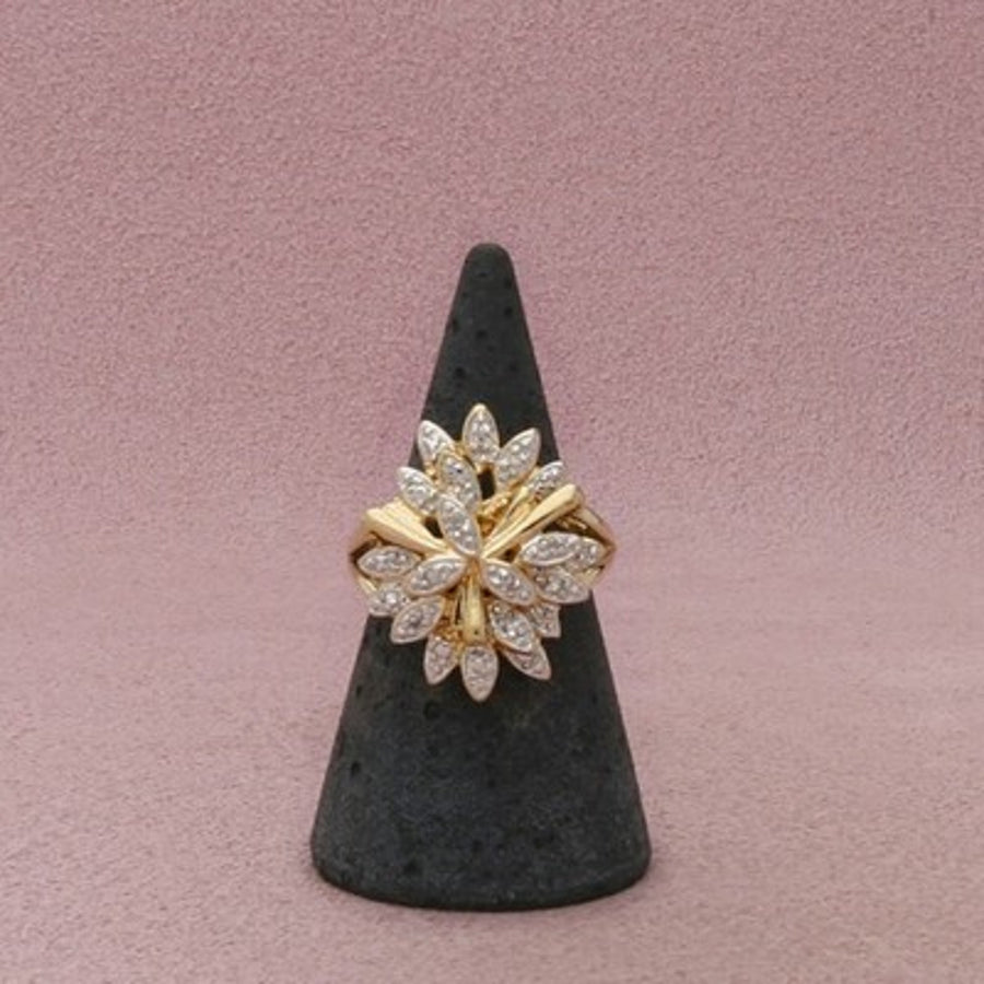 Ross Simons Sterling Silver Gold Plate Diamond Leaf Cluster Ring Size 7