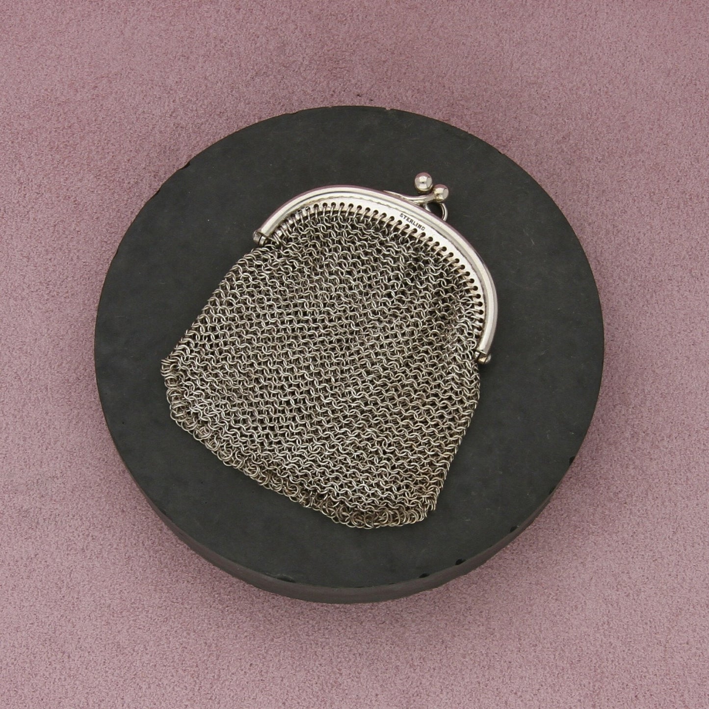 sterling silver vintage mesh chainmail coin purse pendant