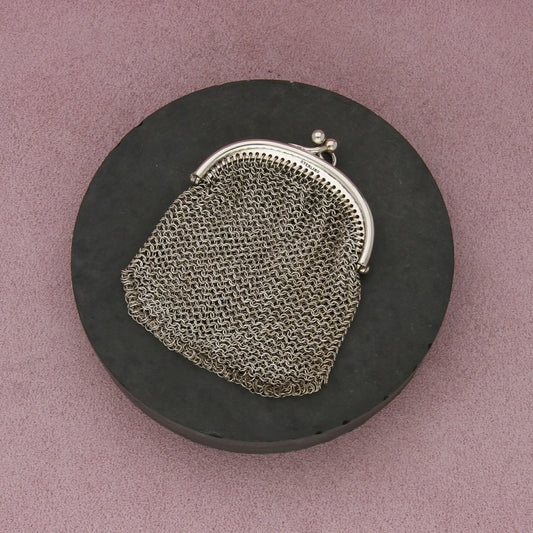 sterling silver vintage mesh chainmail coin purse pendant