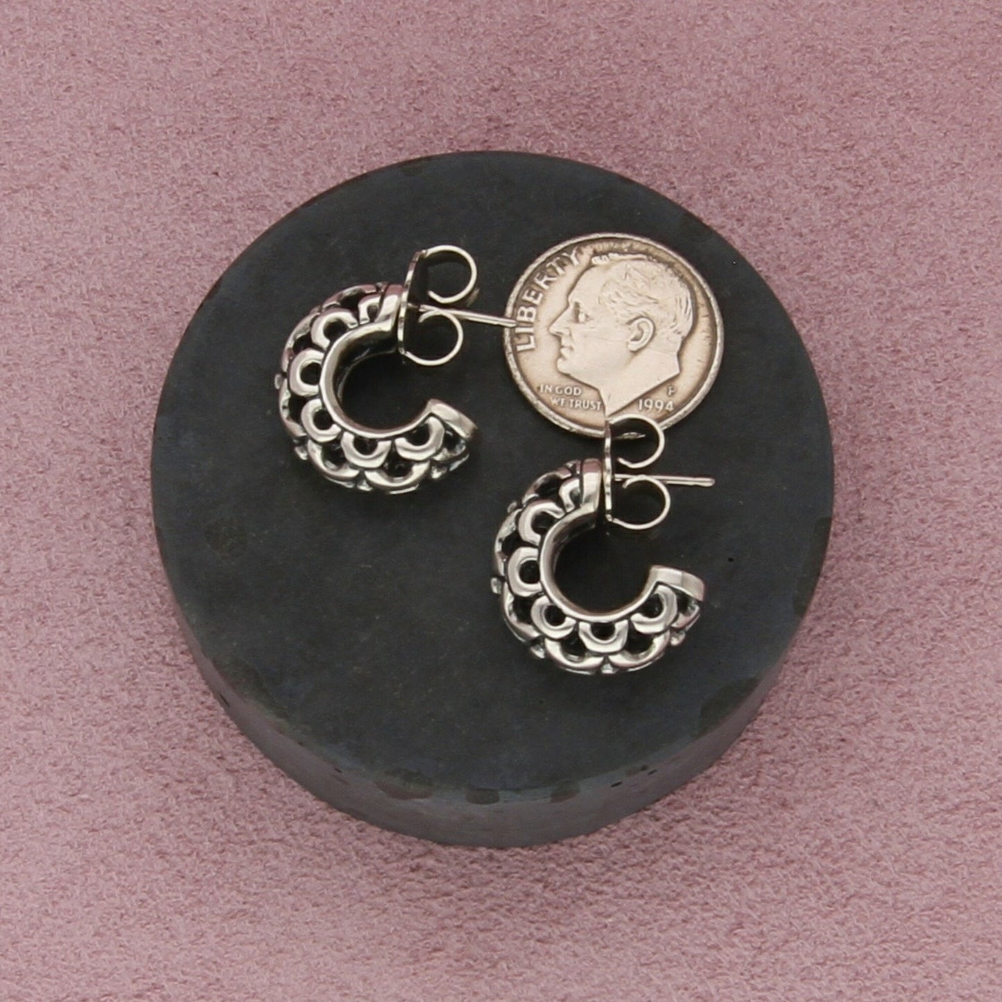 james avery sterling silver retired dotted lace half hoop earrings