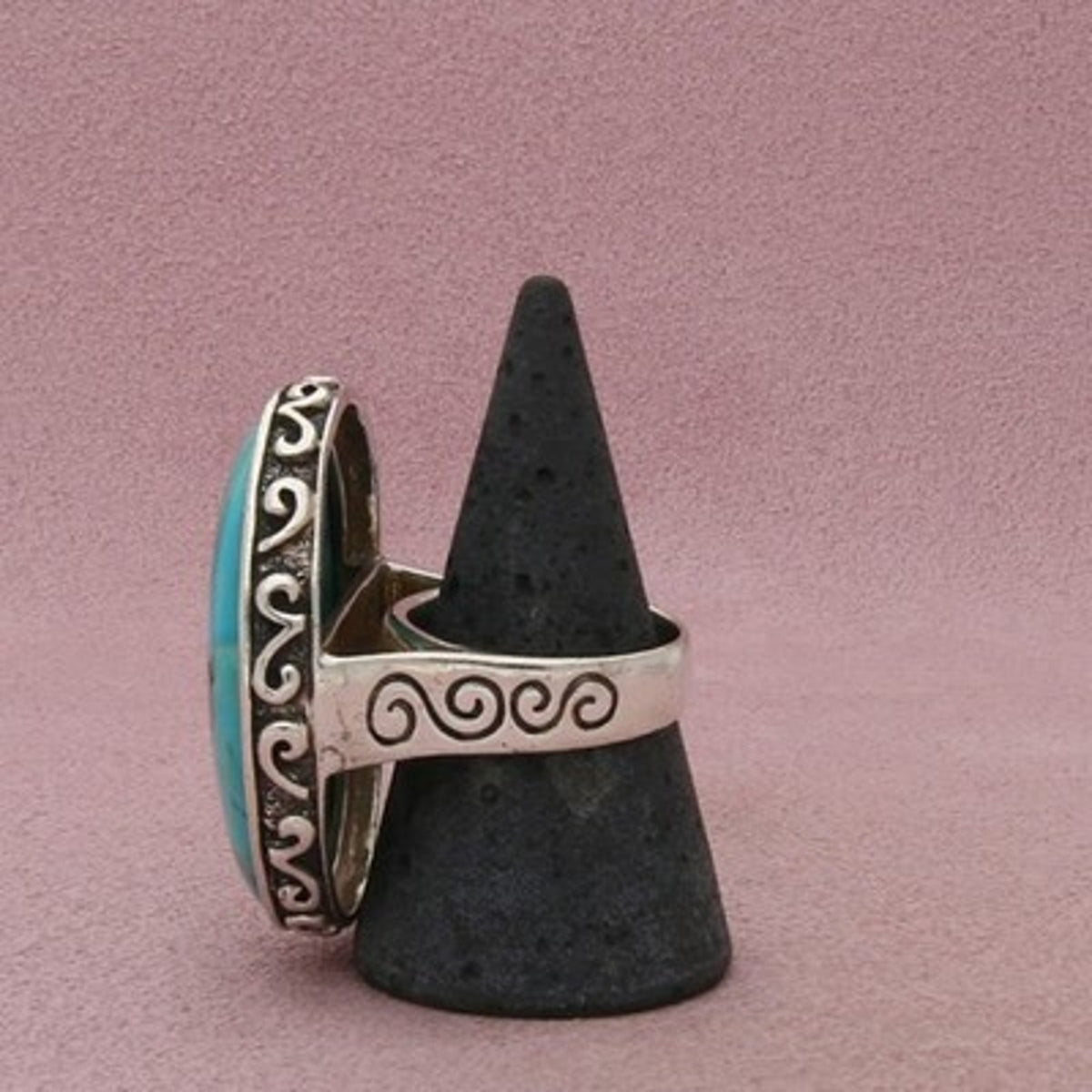 Barse Sterling Silver Chunky Oval Turquoise Scroll Bezel Ring Size 9