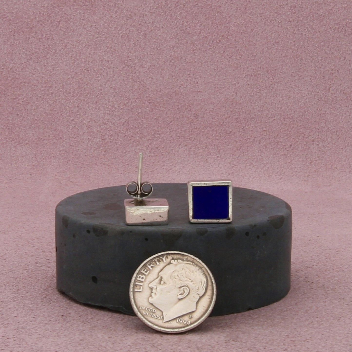 mexico sterling silver vintage lapis lazuli square stud earrings