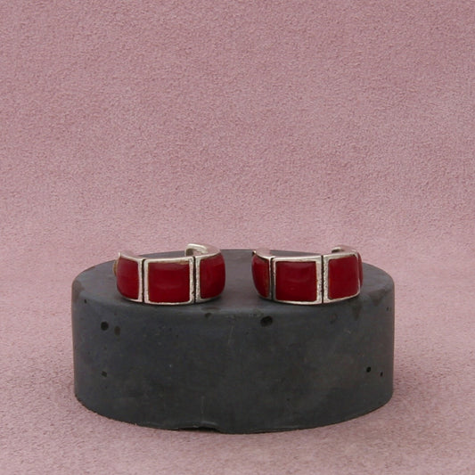 sterling silver vintage 13mm red coral j-hoop earrings