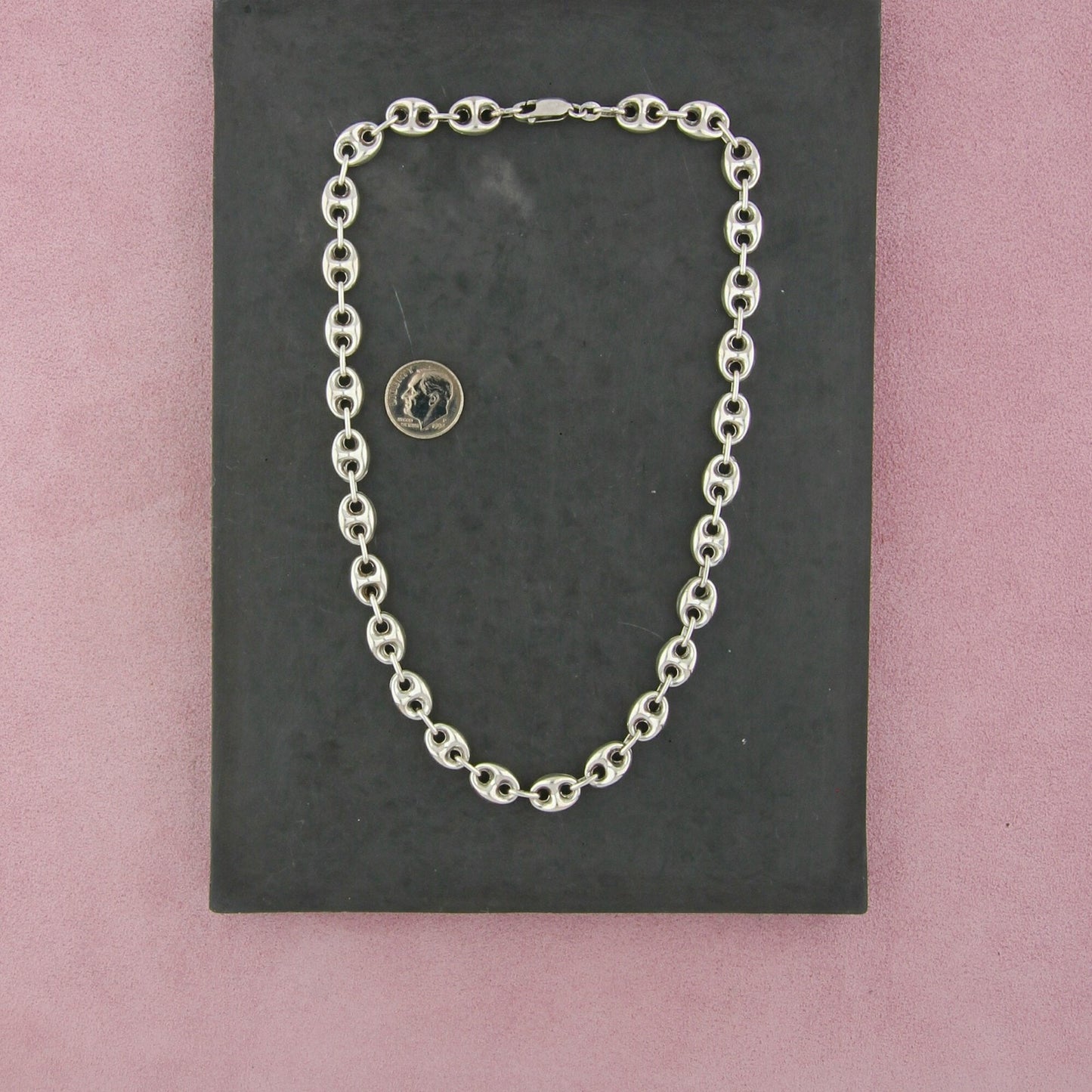 sterling silver vintage italian puffy mariner link chain necklace size 16.5in